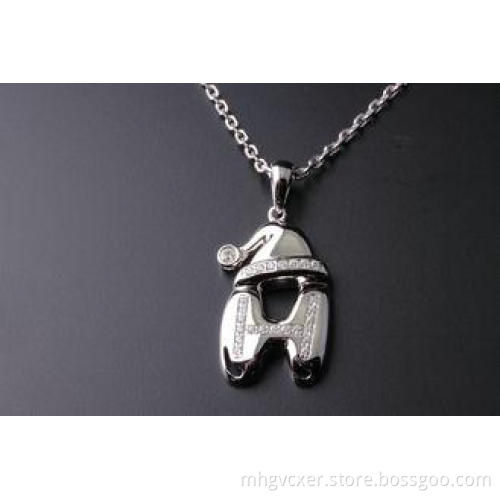 Handmade Glossy Silver Jewellery Pendant with White AAA CZ
